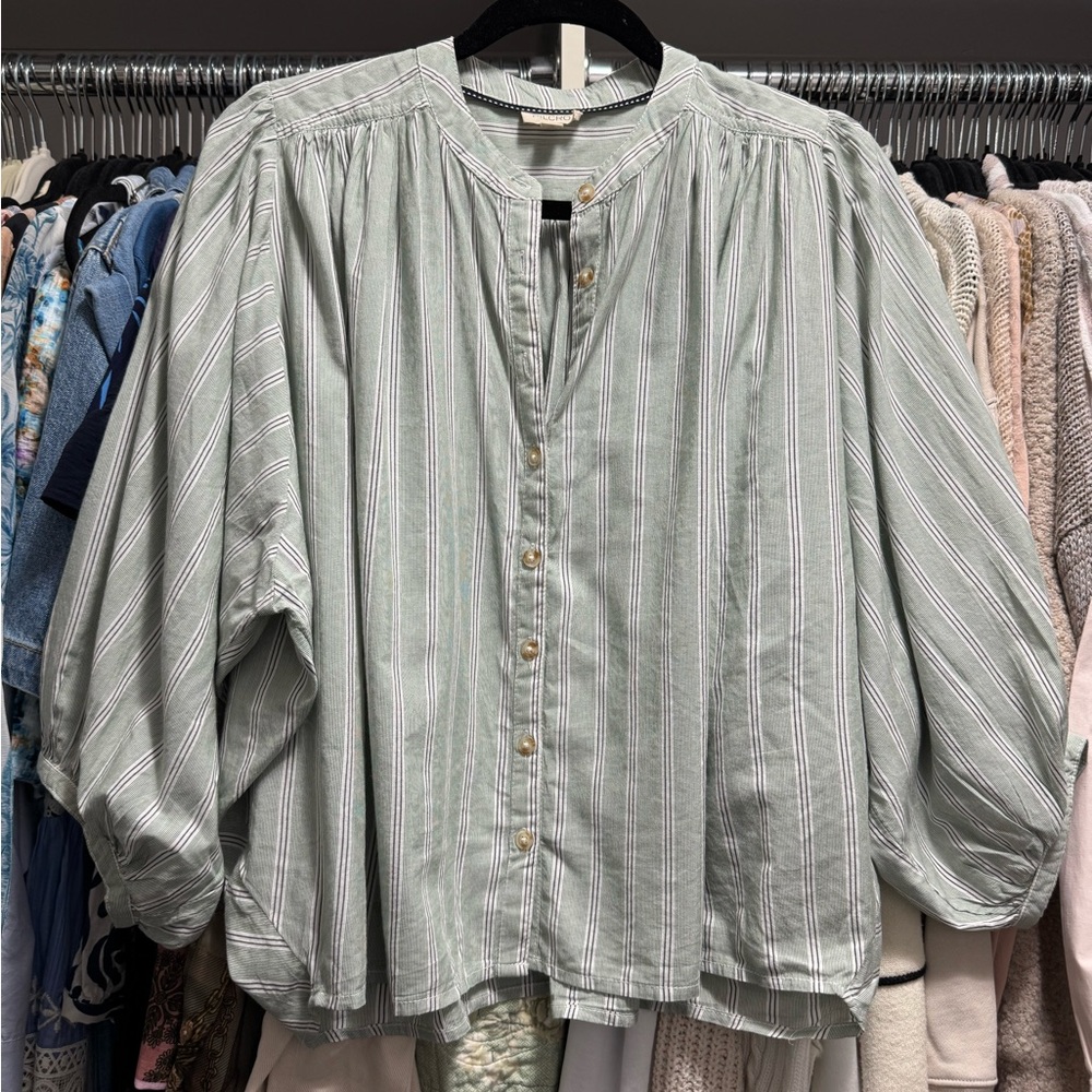 Pilcro Striped Shirt in Green and White